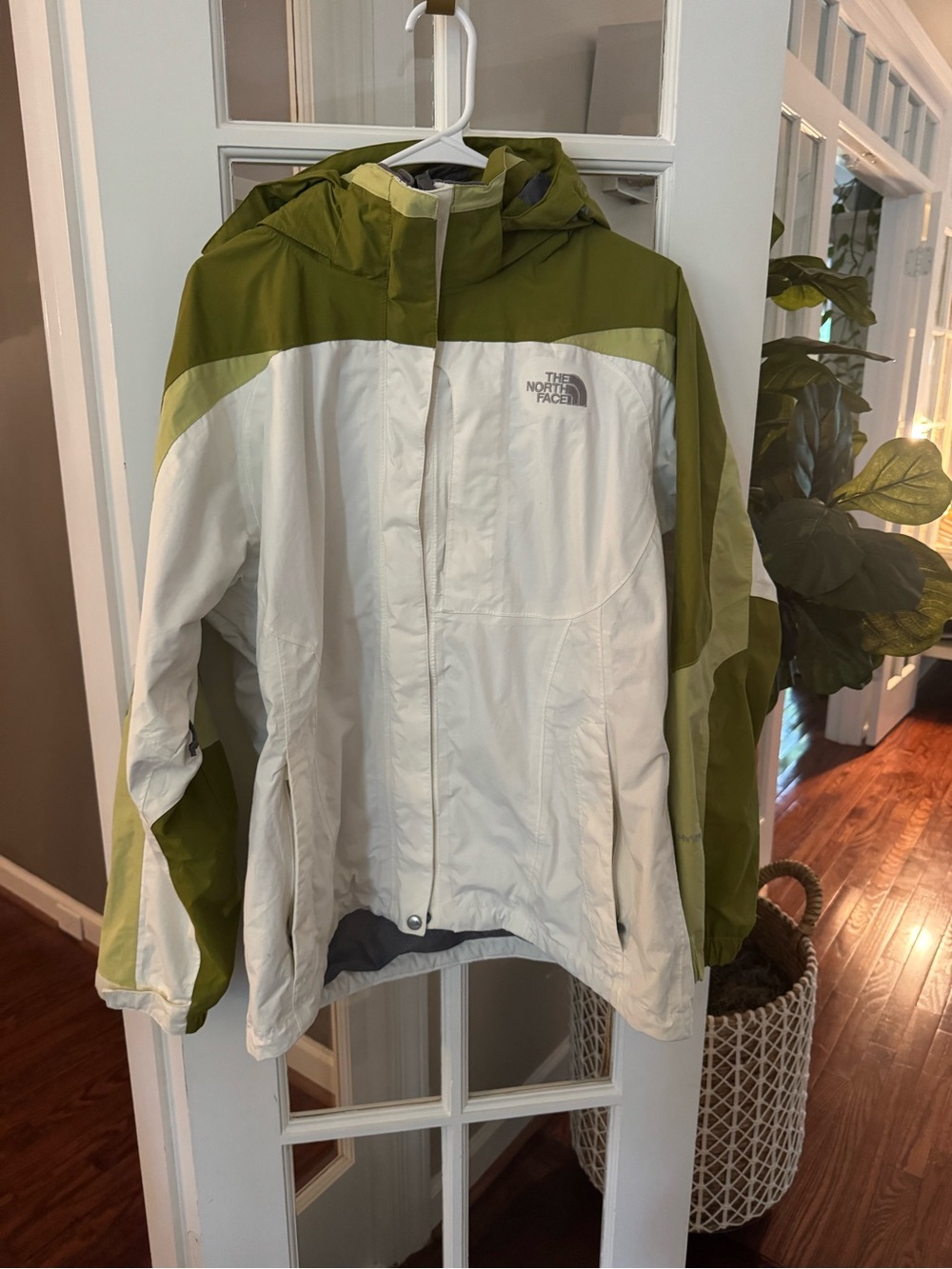 The North Face Olive Green & White Hooded Rain Jacket